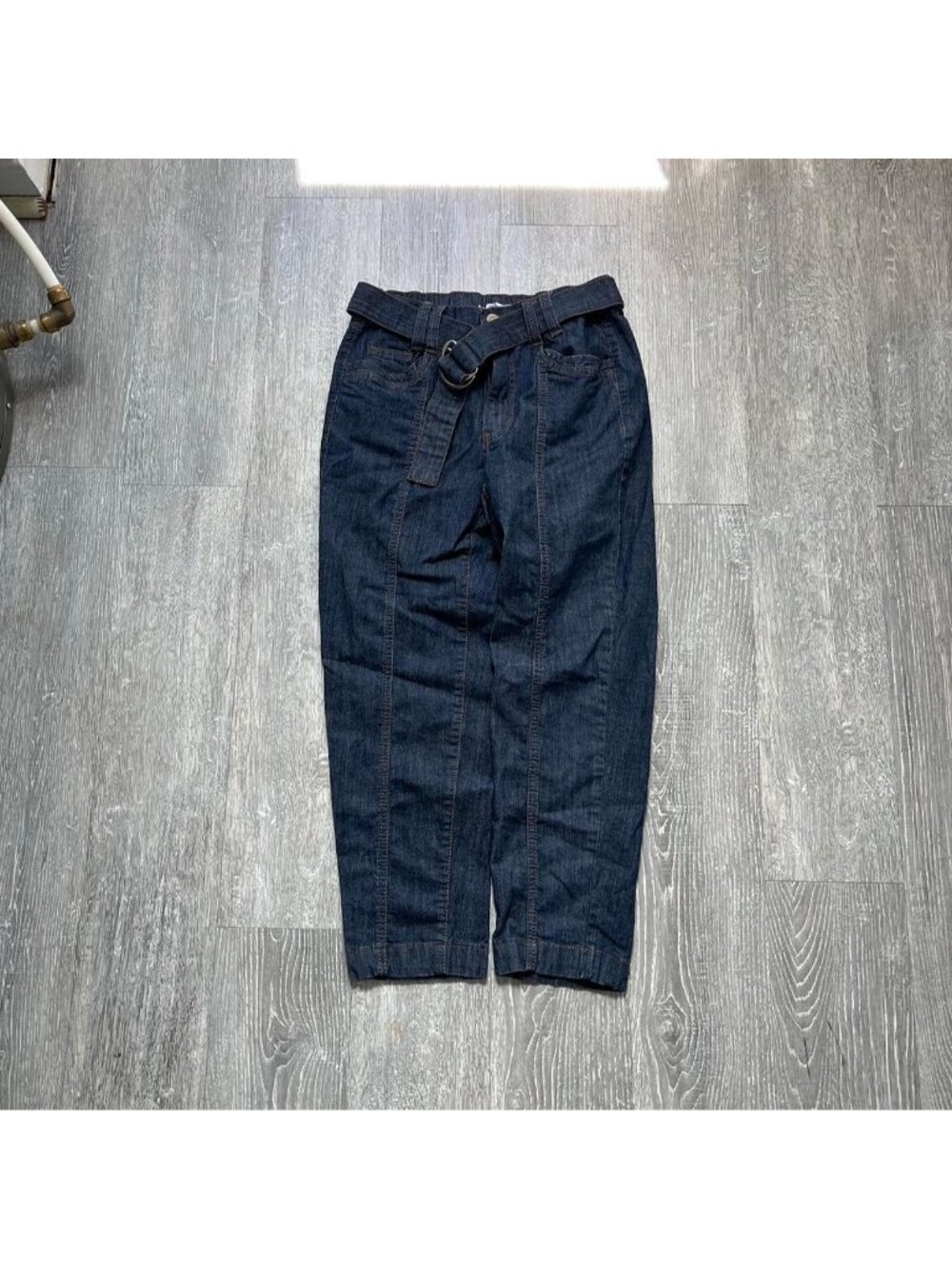 Navy Blue Vintage “San Francisco” Denim Embroidered 3/4 Length / Capri Pants